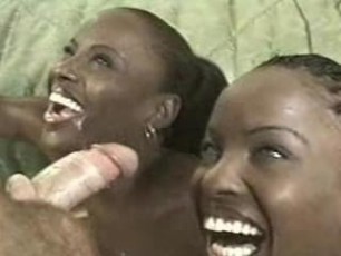 Blue-eyed ebony twins fucked white dude